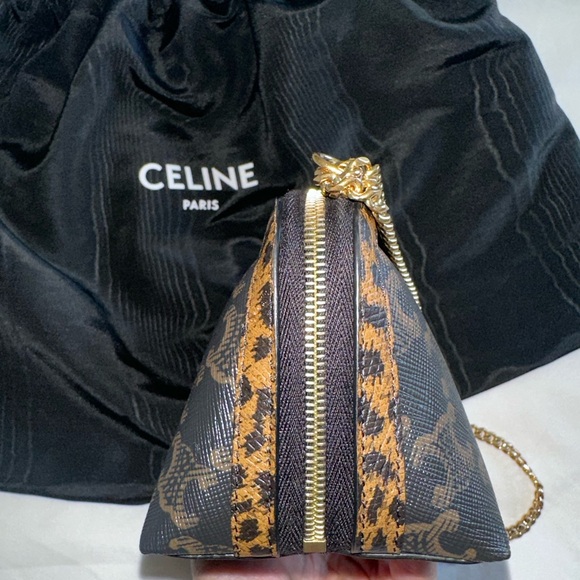 CELINE Triomphe Canvas Calfskin Leopard Print Mini Clutch on Chain - Picture 4 of 6